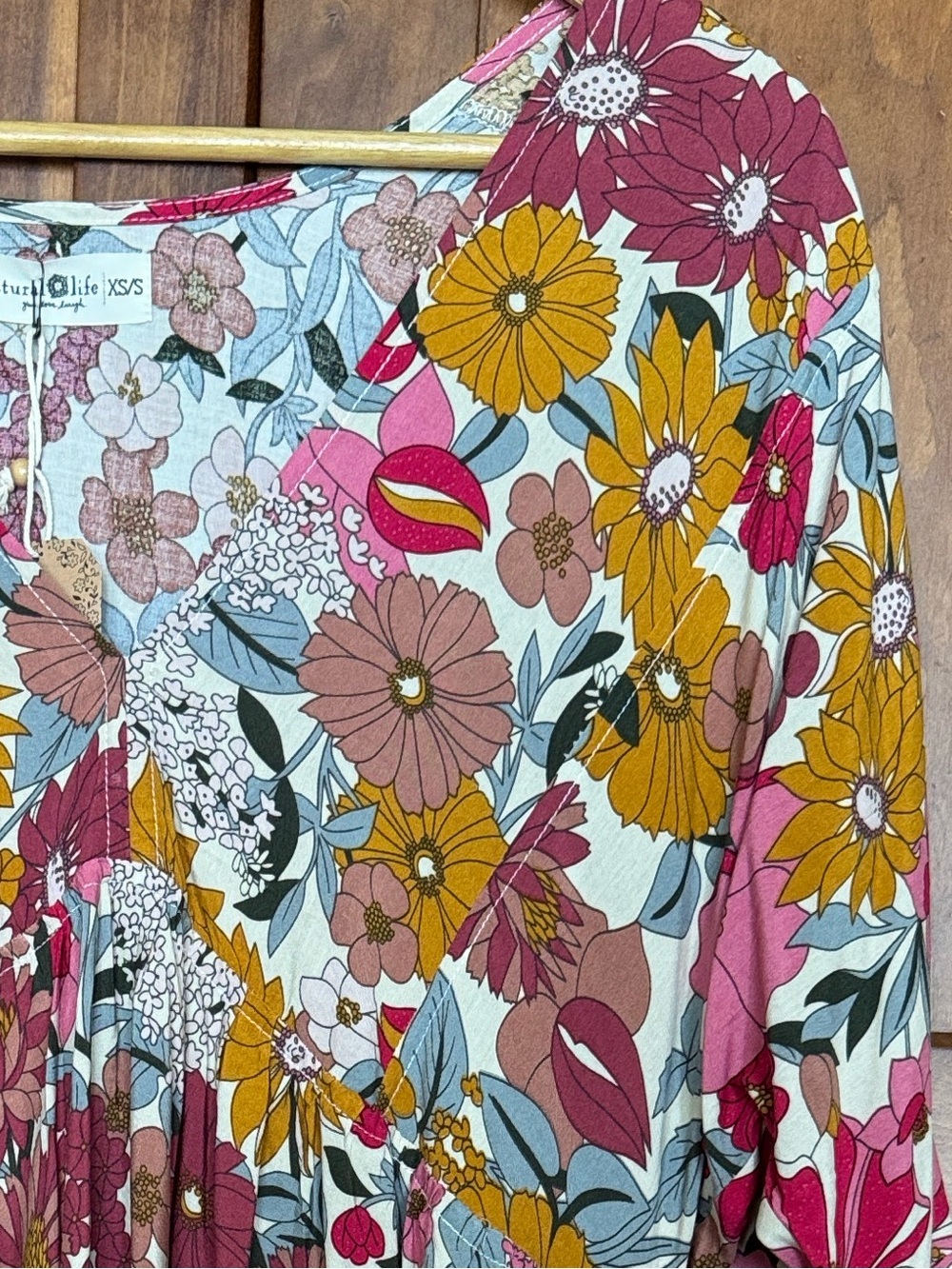 Natural Life Floral V-Neck Dress Top XS/S